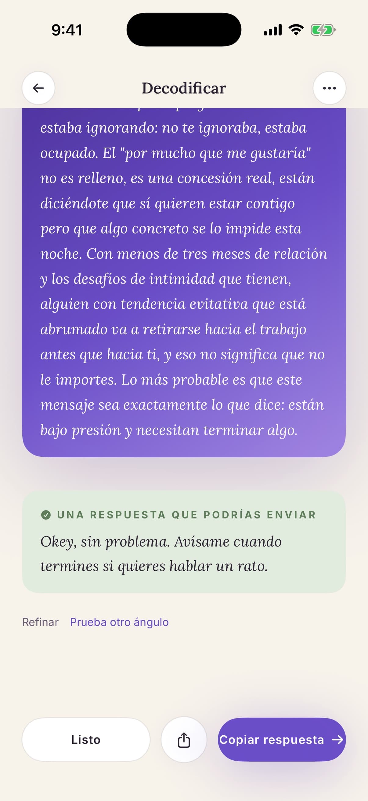 Resultado de Decode mostrando qué significa en realidad el mensaje de tu pareja